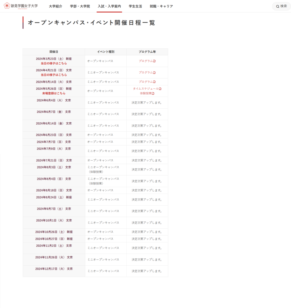 跡見学園女子大学オープンキャンパス資料