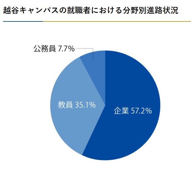 文教大学越谷キャンパスの就職者における分野別進路状況