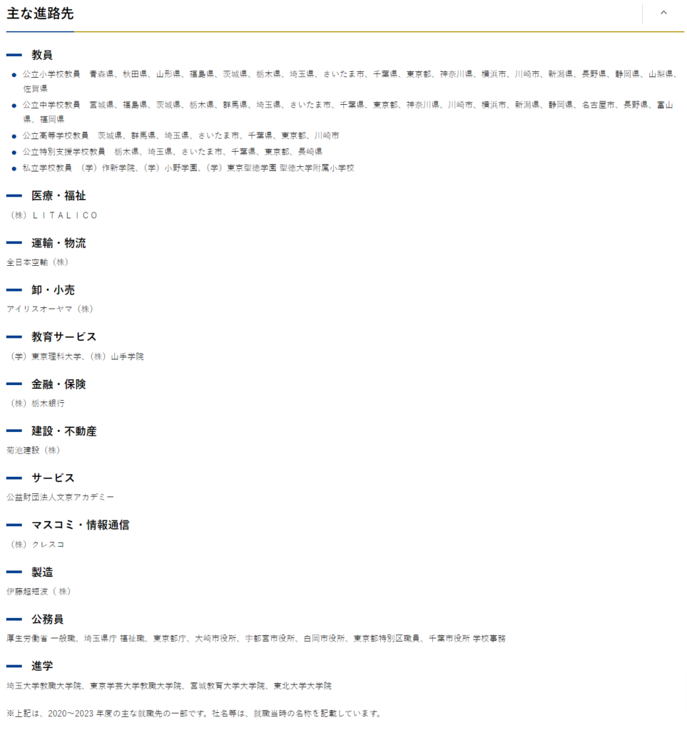 文教大学教育学部の就職先