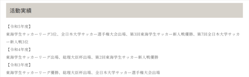 東海学園大学サッカー部活動実績