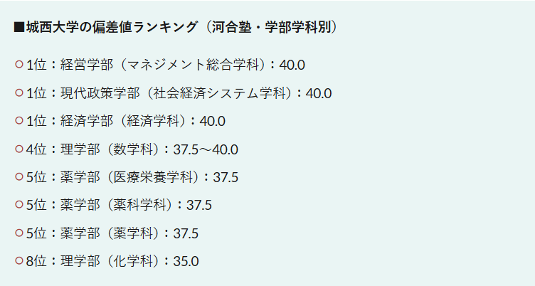 城西大学・偏差値・ランキング