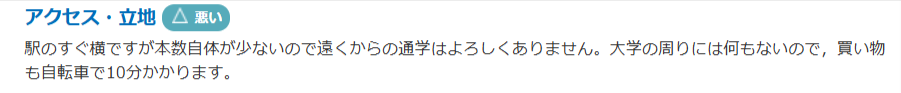 大学への交通の便が悪い口コミ